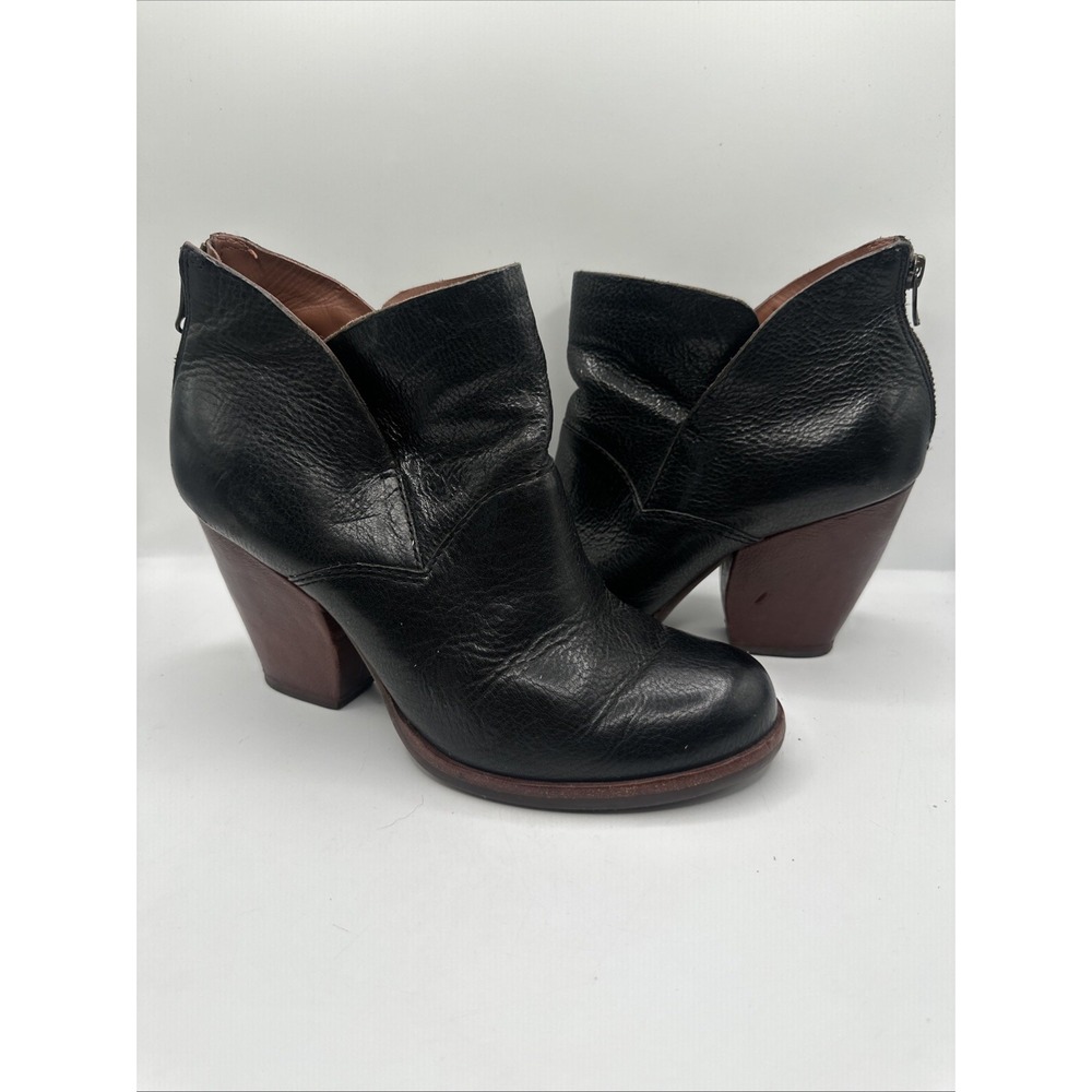 Kork-Ease Womens Black Pebbled Leather Ankle Boots K42603 Block Heel Sz 7 1/2 M